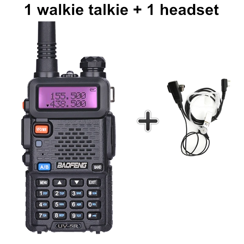 Baofeng UV-5R профессиональная рация 5 Вт UHF VHF портативная UV5R двухсторонняя радиостанция UV 5R охотничий CB трансивер радиоприемник - Цвет: Add a earpiece