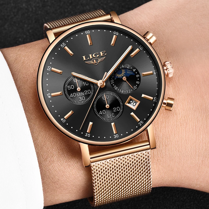 LIGE Mens Watches Top Brand Luxury Quartz Wristwatch Mem Grid strap All Steel Waterproof Sport Chronograph+Box Relogio Masculino LIGE Mens Watches Top Brand Luxury Quartz Wristwatch Mem Grid strap All Steel Waterproof Sport Chronograph+Box Relogio Masculino