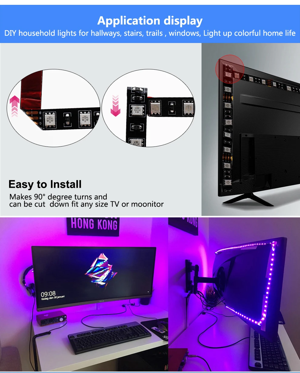 Светодиодная лента USB 5050 RGB сменный светодиодный фоновый светильник для ТВ 50 см 1 м 2 м 3 м 4 м 5 м гибкий светодиодный светильник DIY