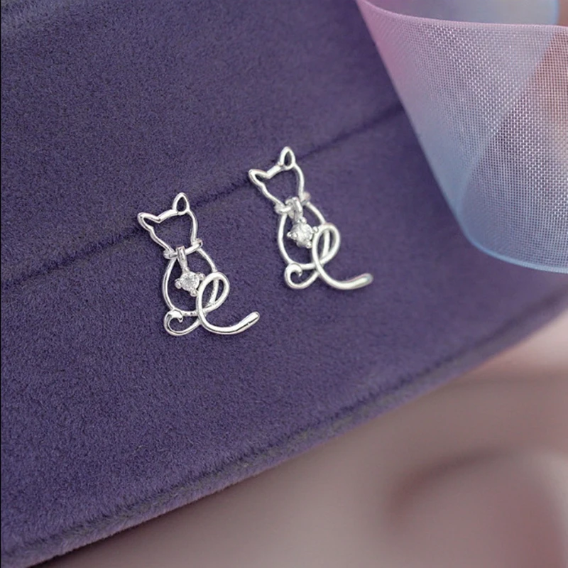 Серьги XIYANIKE из стерлингового серебра 925 пробы с кошкой и звездами, модные женские серьги для девочек, Стерлинговое серебро, ювелирные изделия Oorbellen Brincos VES7130