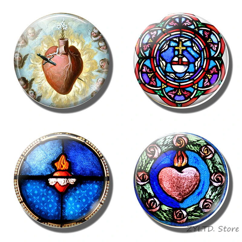 Sacred cross сердце пятнистости холодильник магнит винтажный стеклянный кабошон Ретро магниты на холодильник Иисуса Христианские наклейки