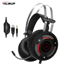 ALWUP A6 USB Headphone for computer PC games with splitter wired led HD Bass gaming headset for ps4 xbox one with microphone