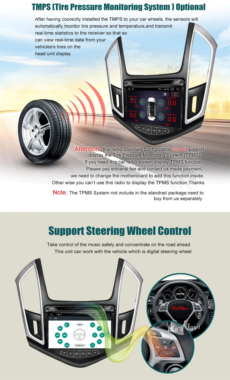 Clearance KiriNavi Octa core 4G LET android 7 car stereo for Chevrolet Cruze gps multimedia system 2013 - 2015 support 4K Video 4G 6