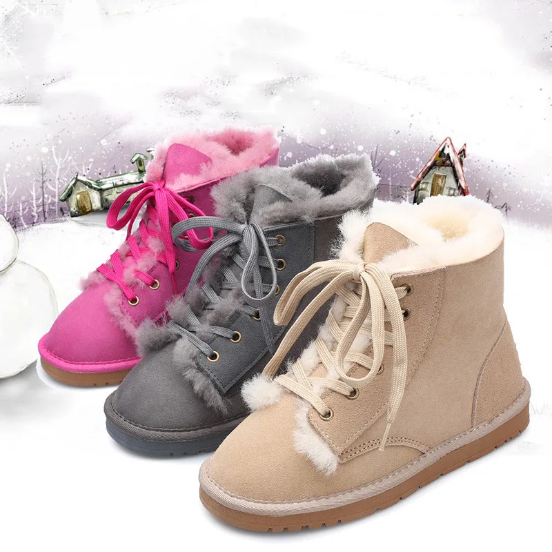 

Sweet and elegant warm and lacing brand name ladies snow boots suede Sheepskin with wool high to help winter women's snow shoes
