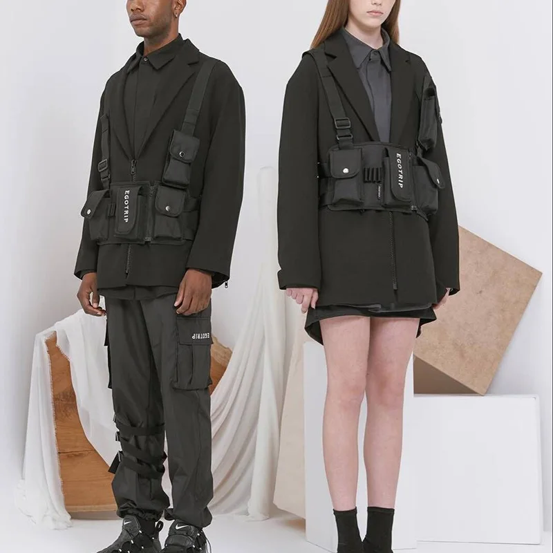 Cena Fashion Chest Rig na saszetka męska ins Streetwear funkcjonalna torba taktyczna Hip HopShoulder Crossbody torby męskie torby płócienne B42