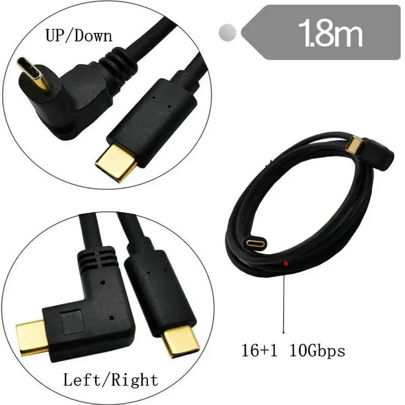 

High speed 90 Angle Gold plated Type C to type-c usb 3.1 Cable 3A Male to Male cord adapter