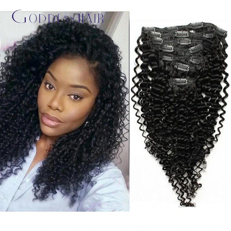 Curly Brazilian Clip in Human Hair Extension 7pcs/100g Full Head 3C
