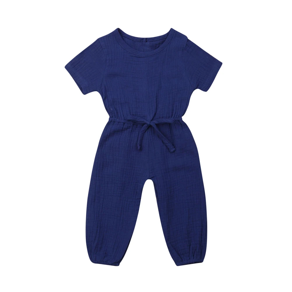 От 0 до 3 лет, Одежда для новорожденных девочек и мальчиков, Летний комбинезон с короткими рукавами, элегантный хлопковый комбинезон, повседневный простой пляжный костюм, милый наряд - Цвет: Синий