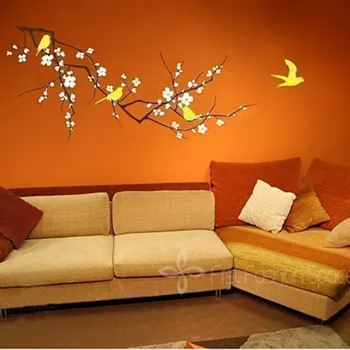 

Fashion Cherry Blossom Flowers Birds Tree Branch Vinyl Wall Art Decal Wall Stickers for Living Room Home Decor Size 120 x 58CM