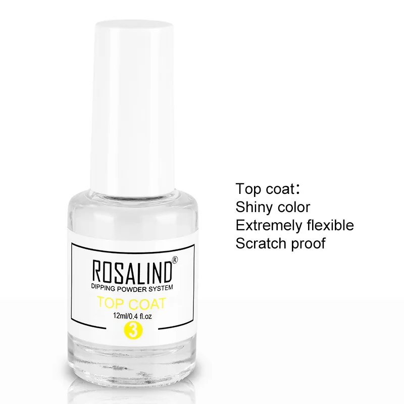 ROSALIND 3 в 1 акриловый погружной порошок для ногтей розовый резной гель для наращивания ногтей Дизайн ногтей маникюр DIY украшения погружающийся порошок - Цвет: Top coat
