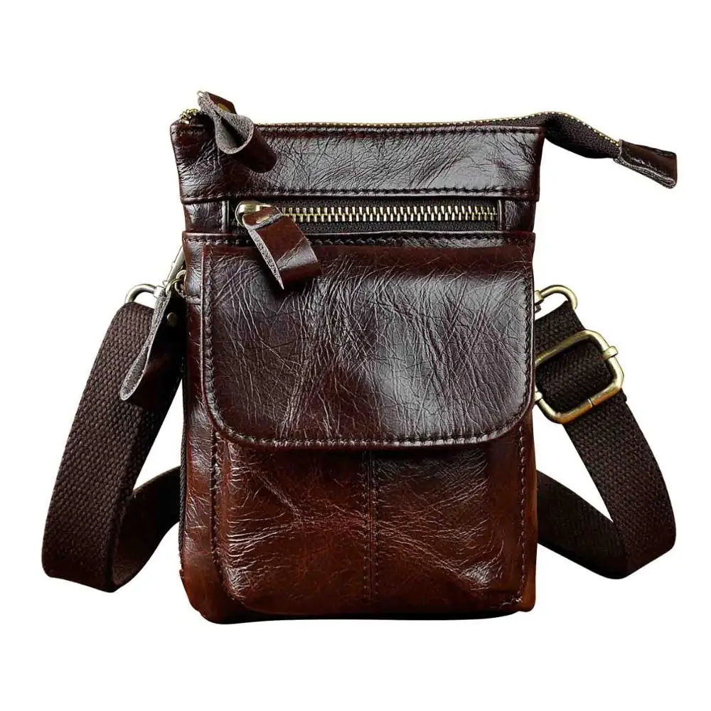 Модная мужская кожаная многофункциональная сумка через плечо, дизайнерский чехол для сигарет, чехол для телефона, поясная сумка на крючке, 611-18d - Цвет: coffee