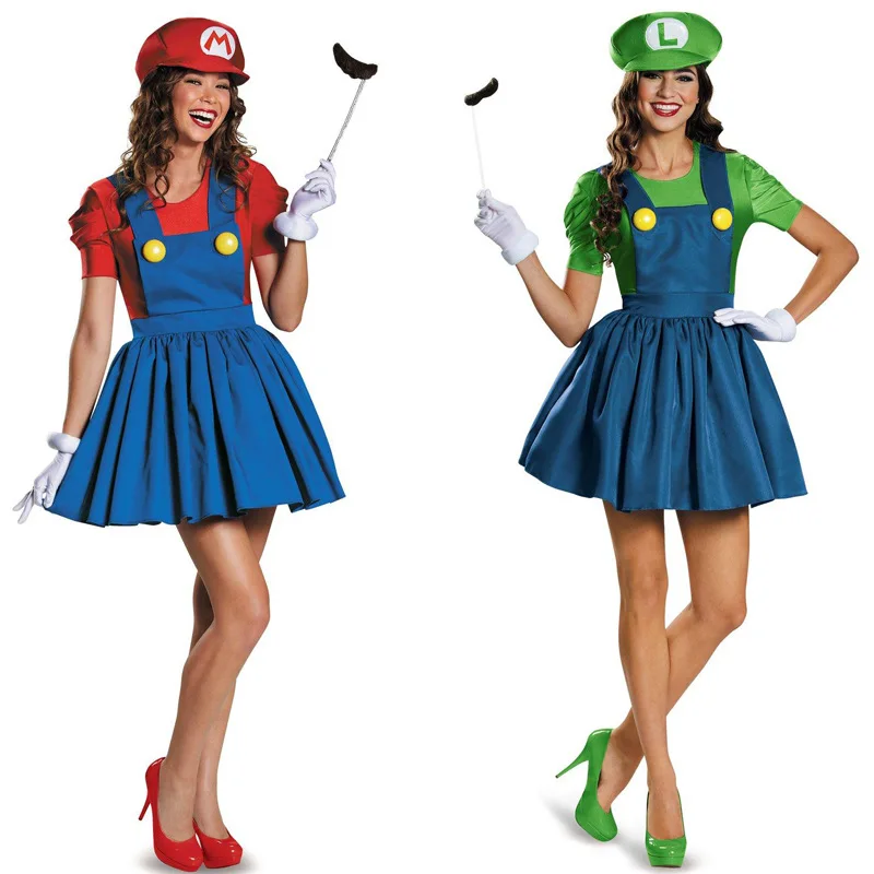 Super mario brother games hoed + jurk vrouwen mario en luigi kostuum