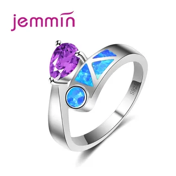 

Luxury Brand Purple Crystal Wedding Engagement Ring Fine 925 Sterling Silver Party Finger Rings Women Jewelry Accessories