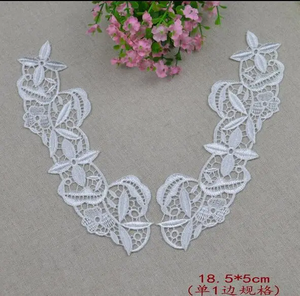 1 Pair 18.5*5cm Flower Lace Patch Embroidered Garment Lace Appliques White Sew On Patches Clothes Wedding Dress Accessory