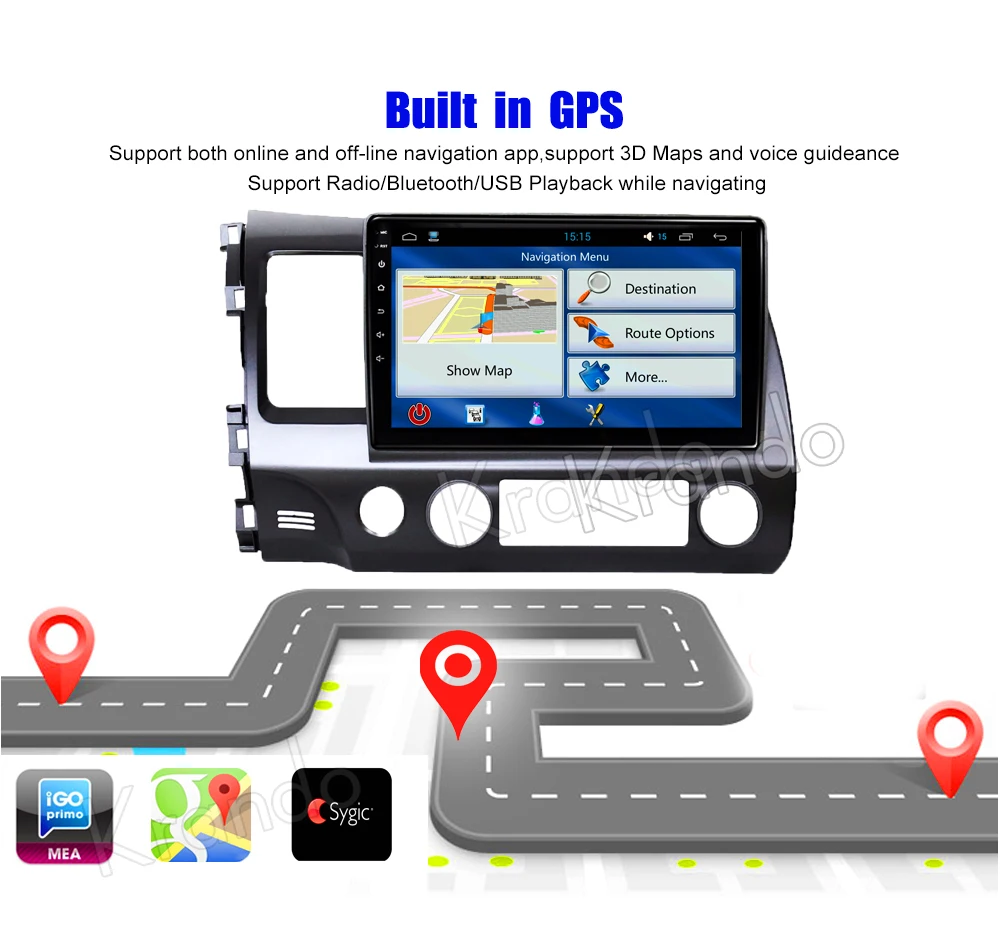 Krando Android car radio gps navigation multimedia system for Honda civic 2006 2007 2008 2009 2010 2011