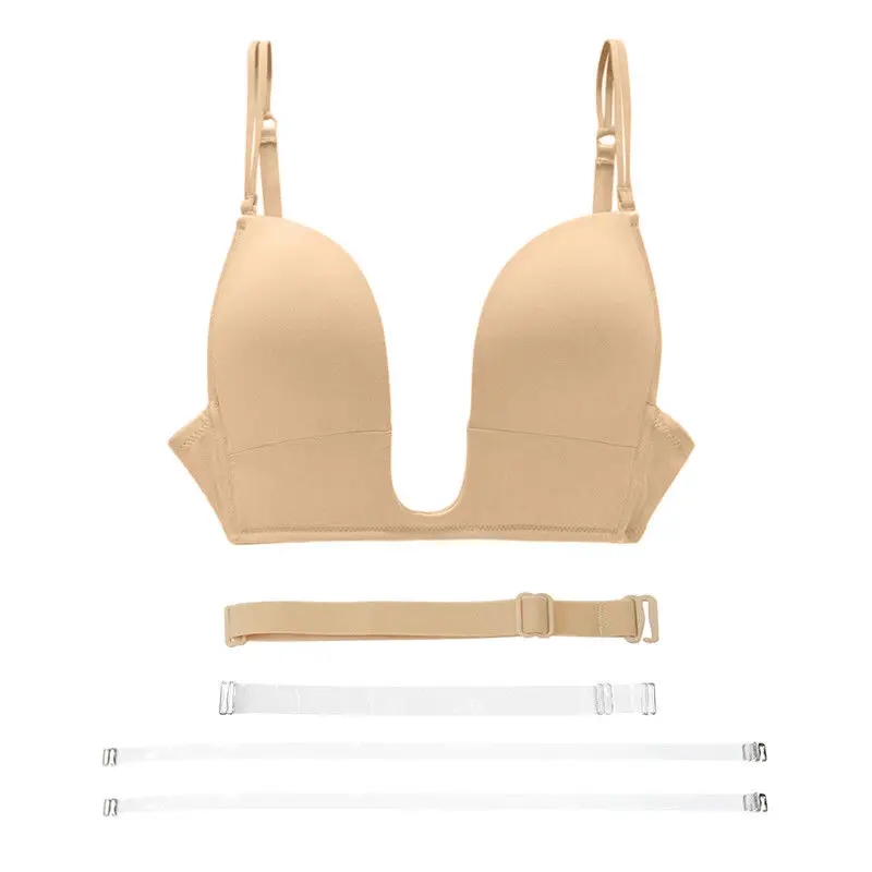  YANDW New Sexy Lingerie padded Push up Bras deep U V plunge women bra intimates Wire free Silicone 