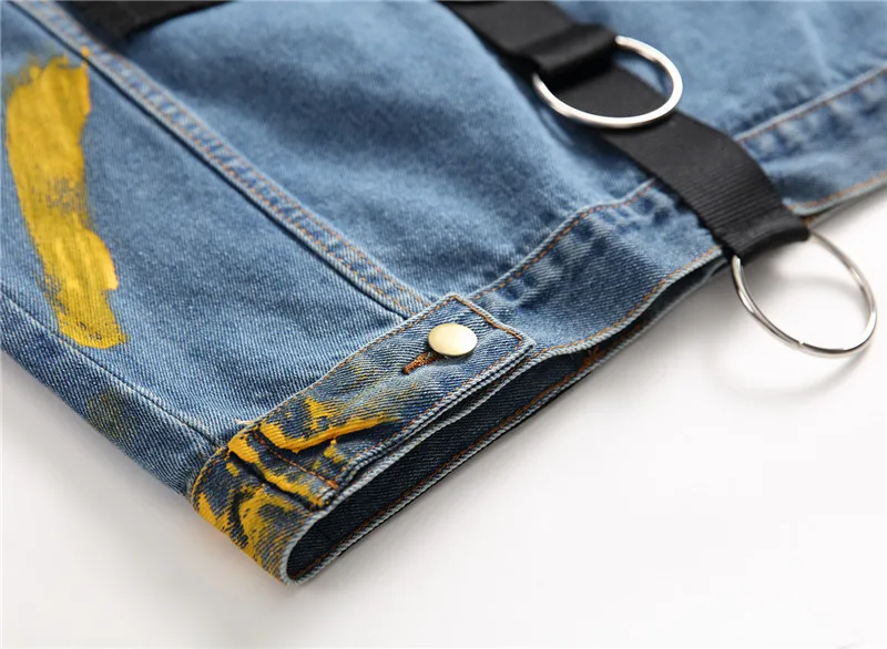 ABOORUN мужские Брендовые джинсовые куртки панк кольца значки окрашенные джинсовые куртки хип-хоп джинсовое пальто для мужчин R871
