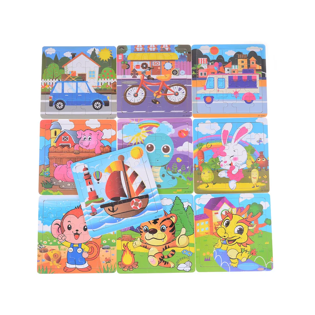 

20pcs/set Cartoon Animal Wooden Puzzle Intelligence Kids Educational Baby Toys Gift Tangram Shapes Jigsaw Board Toy For Children