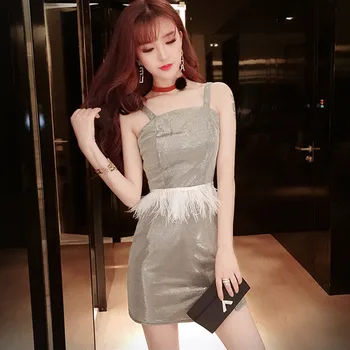 

Real shot sexy hem stitching ostrich hair 2 piece set 2019 fashion temperament short Tops + slim versatile skirt two-piece