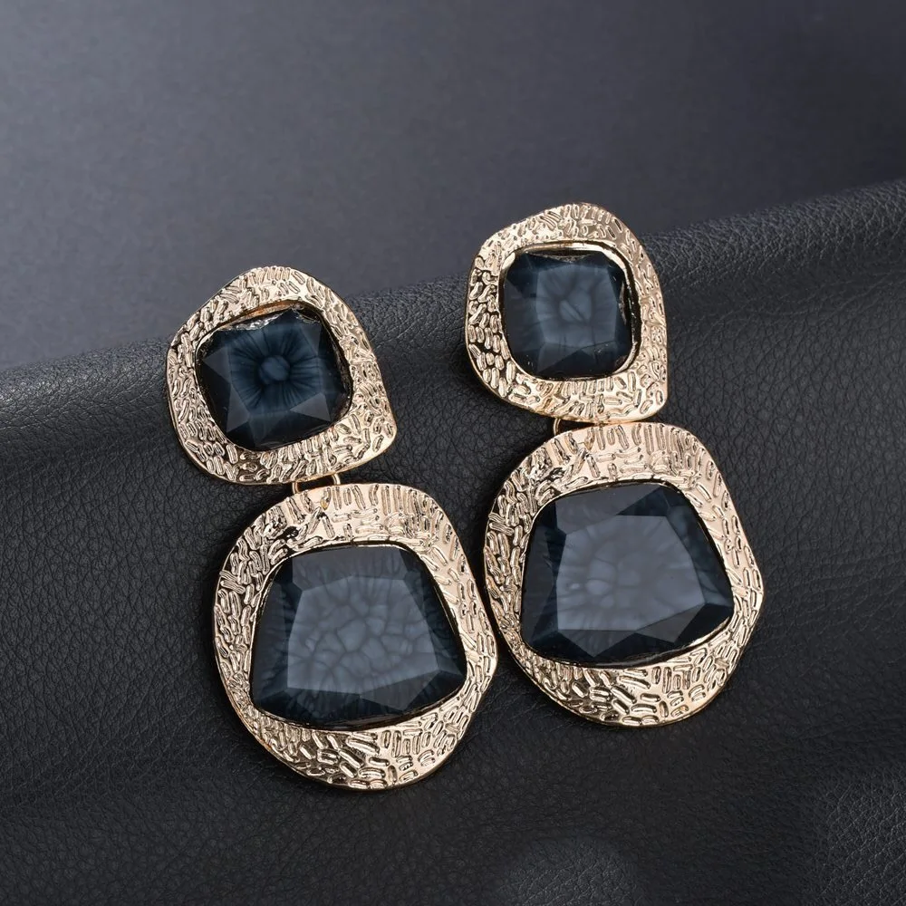 Europeans and Americans exaggerate artificial gemstone gold earrings, women retro autumn earrings, Bohemian wind (12)
