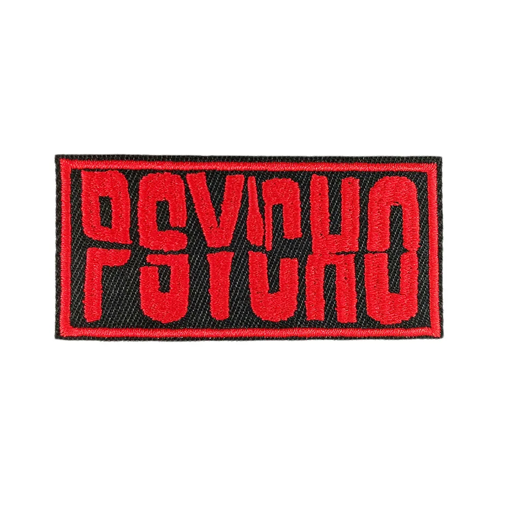 

Psycho Word Logo Embroidered Iron On Patch Horror Movie Halloween Cosplay Knife Image Alfred Hitchcock