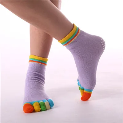 PF хлопковые носки пять пальцев Разноцветные носки нескользящие горошек шаблон печати Chaussette Femme Для женщин носком носки WZ035 - Цвет: 4