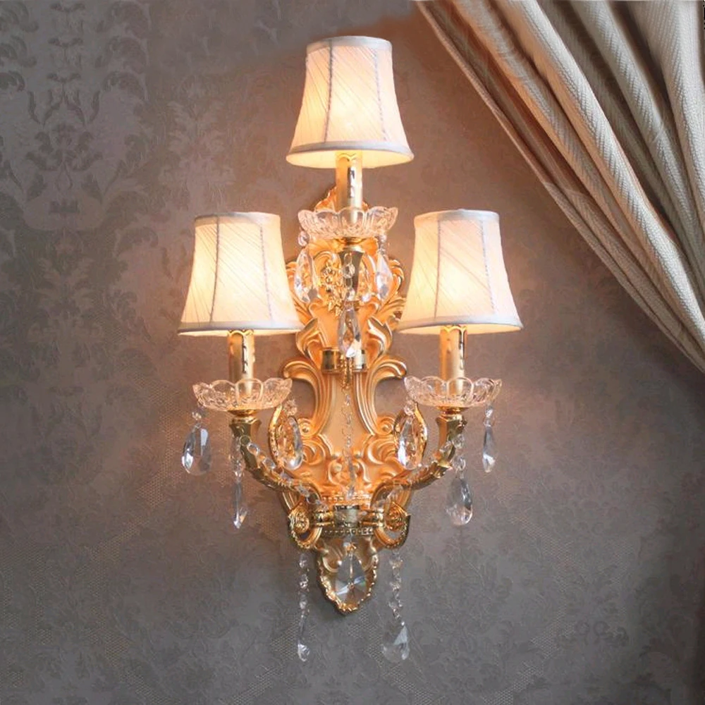 

modern crystal wall lamp crystal wall light sconce gold color wall lamp with fabric lampshade hotel crystal wall light bedroom