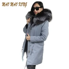 Parkas For Women Winter 2017 Fox Fur Lined Windbreaker Coat Army Green Real Fur coats Fluffy Hoodies Russia Women Winter Jacket