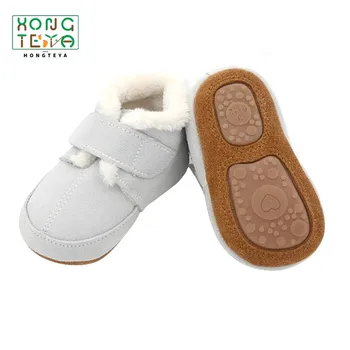 

Hot Sale New winter warm with fur baby boots Genuine Leather Baby Moccasins with hard rubber Shoes first walker boys girls boots