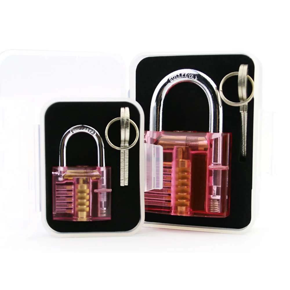 

Free Shipping Two Pink Transparent Crystal Lock Set Visible Cutaway Practice Padlock Lock Locksmith