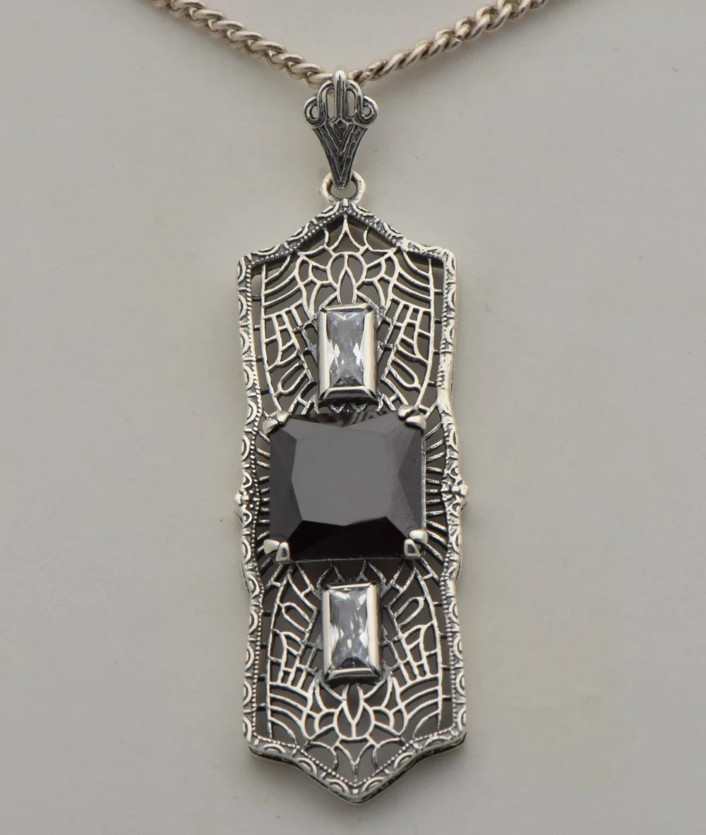 

Restoring ancient ways South Korea han edition fashion long zirconium female 925 sterling silver black necklace pendant