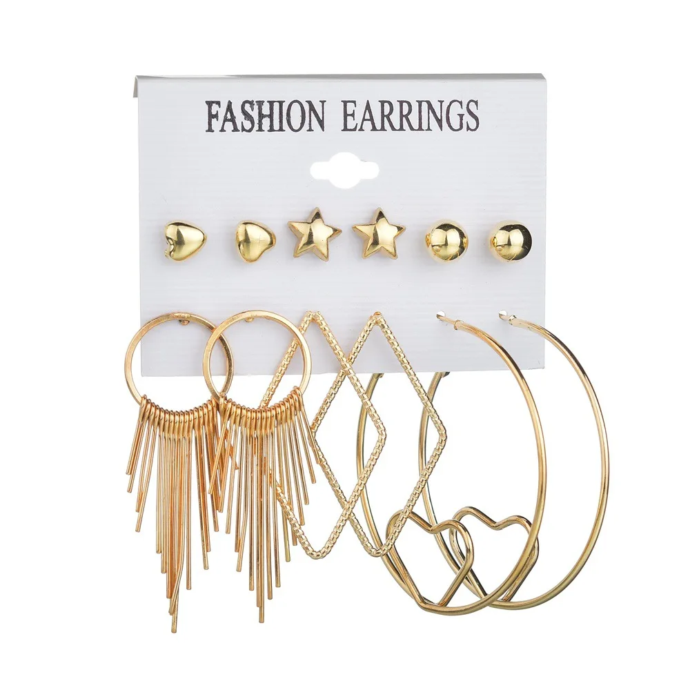 

Handmade Geometric Earrings Set For Women Girls Gold Color Metal Tassel Heart Circle Round Earring Drop Women Jewelry Gift