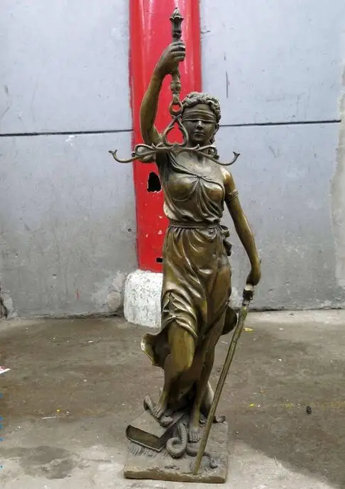 

28" China Brass Copper Art Woman Warrior Snake sculpture beautiful Statue