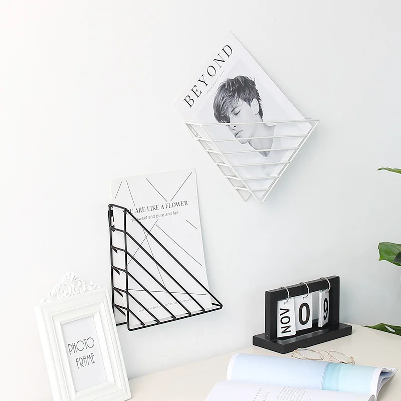  Metal Organizer Shelf For Wall Magazine Organizer Gold Rack Newspaper Book Holder Triangular Storag