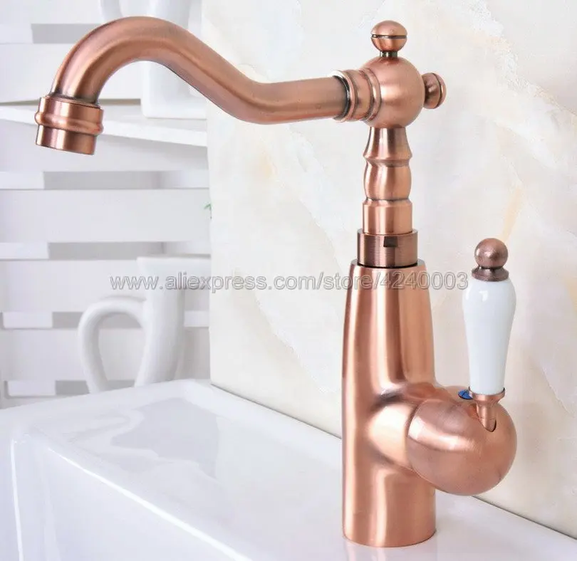 العتيقة النحاس الأحمر سطح جبل حمام حوض صنبور الغرور المصارف خلاط صنبور الباردة والساخنة مياه الحنفية Knf631