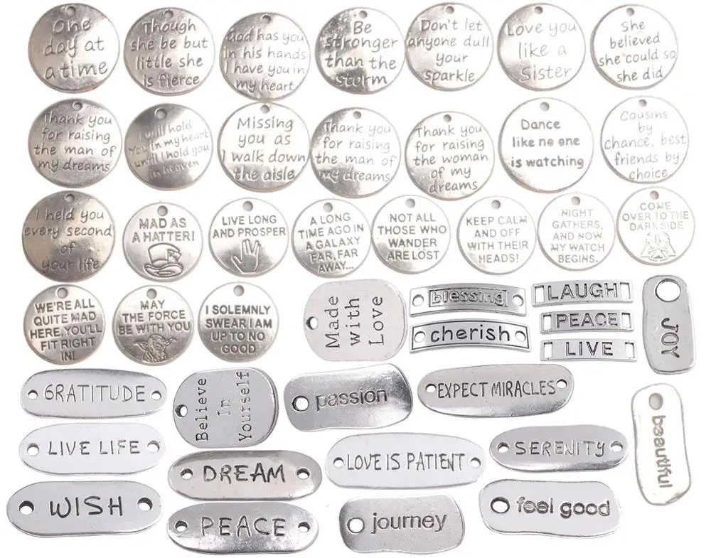 

45PCS Mixed Lots Antiqued Silver Metal Inspirational Word Charms Connectors