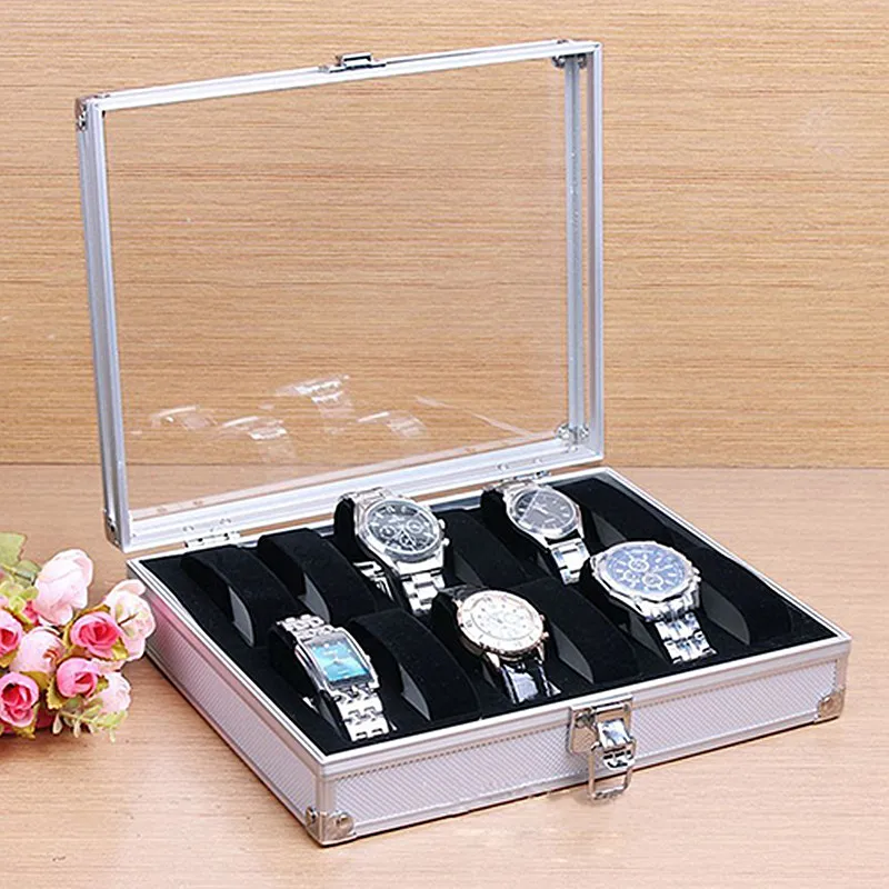 

2017 New High Quality 6/12 Grid Aluminium Watch Box Display Case Box Jewelry Collection Storage Organizer Wristwatch Box Holder