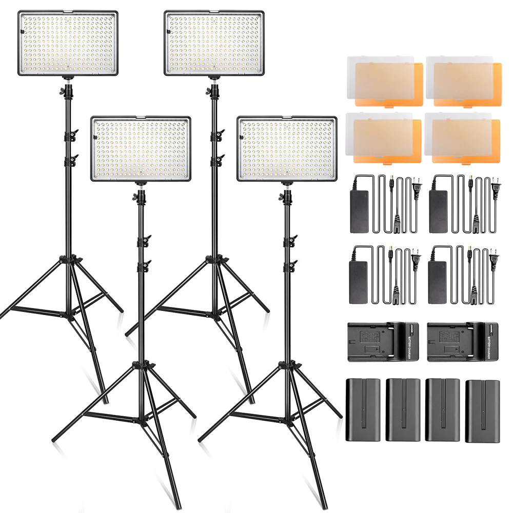 

Travor 240 LED Video Light Kit studio photography lighting 3200K 5500K Video Light Panel with 4pcs battery 4 tripod carry bag