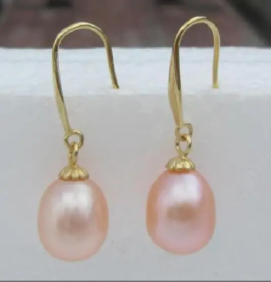

free shipping 10-12mm south sea pink natural pearl earring 14k/20 yellow gold + @