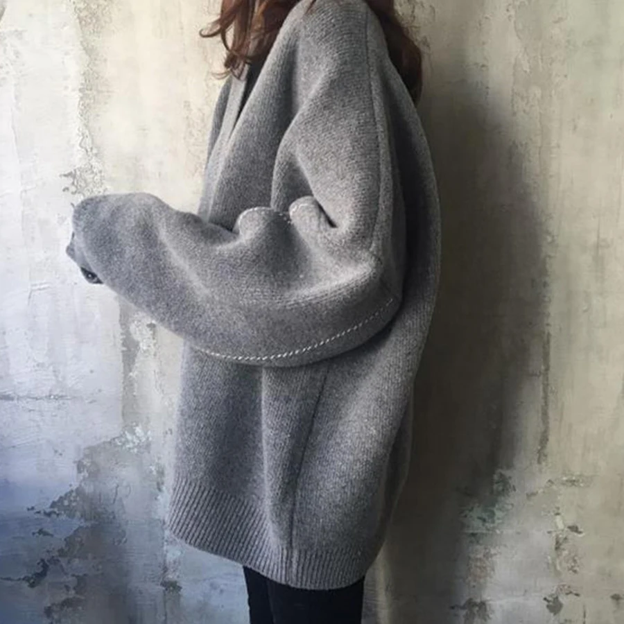DICLOUD Fashion Autumn Loose Knit Cardigan Sweater Woman 2018 Korea V-Neck Casual Sweater Female Plus Size Vintage Coat Sweaters