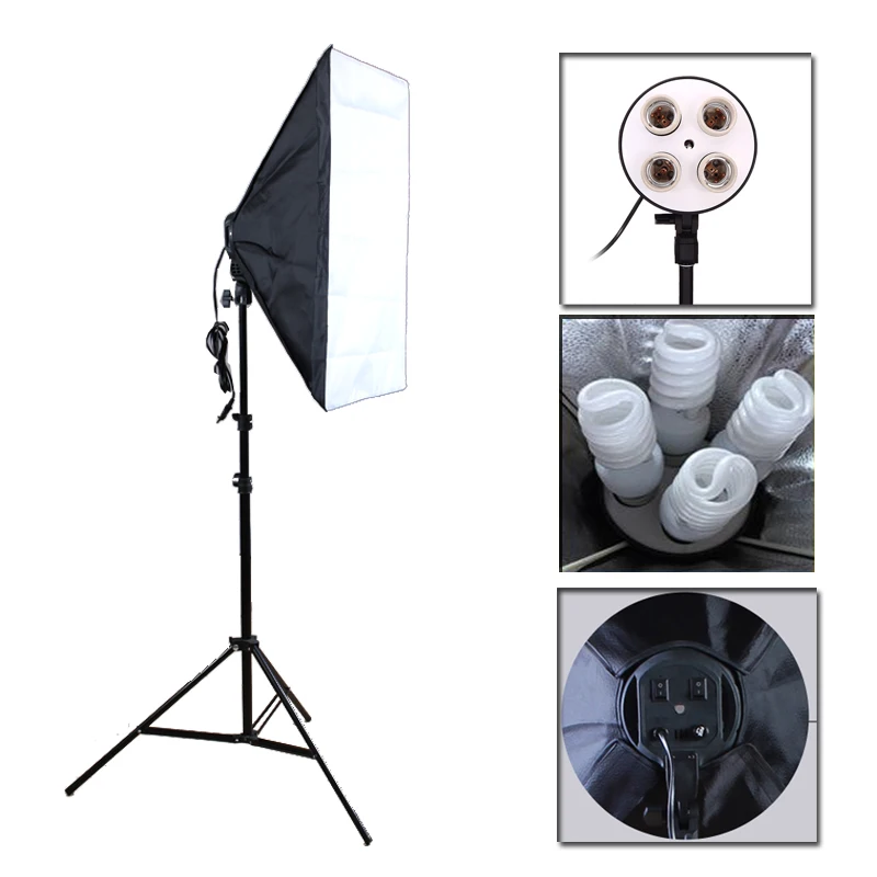 Prix pour Photo Studio Softbox Kit Quatre Socket Titulaire de La Lampe + 50*70 CM Flash Éclairage Softbox + 2 m Lumière Stand Photo Soft Box Prix pour Photo Studio Softbox Kit Quatre Socket Titulaire de La Lampe + 50*70 CM Flash Éclairage Softbox + 2 m Lumière Stand Photo Soft Box