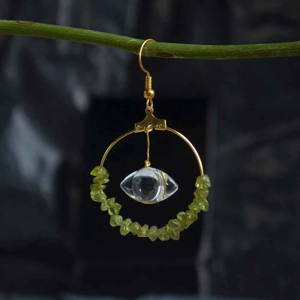 

a Pair Eye Transparent Peridot Natural Stone Gold Color Drop Earrings For Women Boho Fashion Jewelry Bohemian 2019