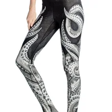 Для женщин гибкие серый Осьминог печати Плотные брюки тренировки тренажерный зал Бег Йога Спорт Фитнес упражнения Леггинсы для женщин дропшиппинг