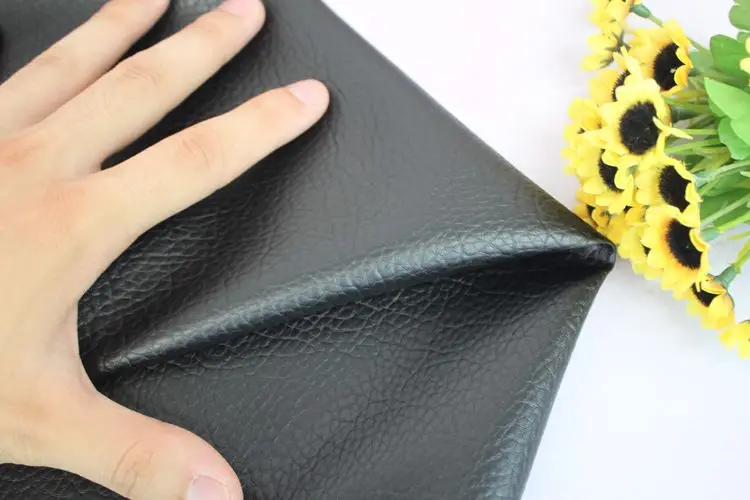 Faux Leather Fabric Black Litchi Grain PU Leather Material For Handmade Purse Textile Decoration Craft