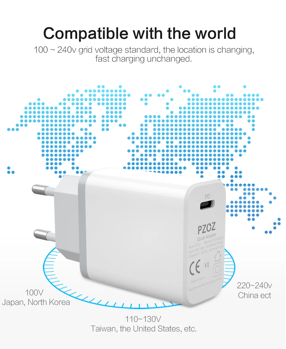 PZOZ PD Зарядное устройство usb 24 Вт 29 Вт для iphone Xs max Xr X 8 Plus ipad pro type c usb-c зарядный кабель Быстрая зарядка usb c PD адаптер