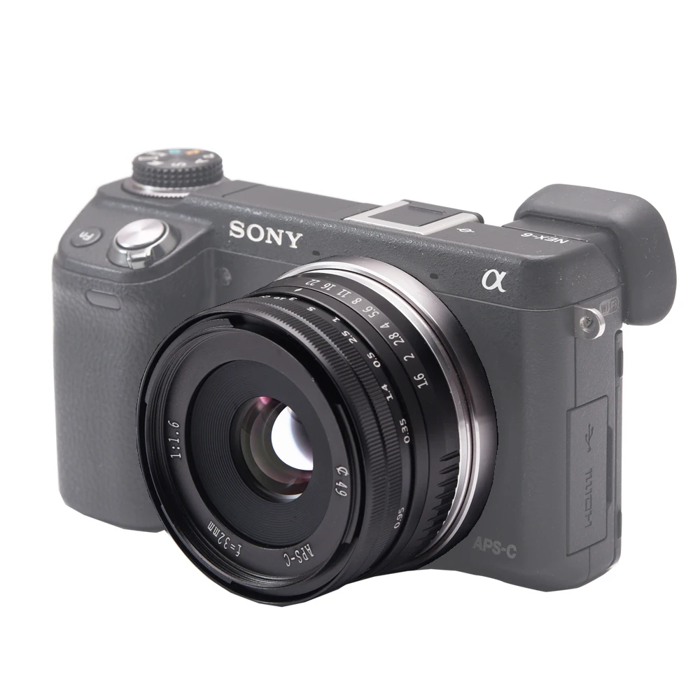 

32mm F 1.6 F/1.6 Prime APS-C Aluminum Manual Lens for Sony E Mount NEX 33 N 55T 5R 67 A7 A5000 A5100 A6000 Mirrorless Cameras