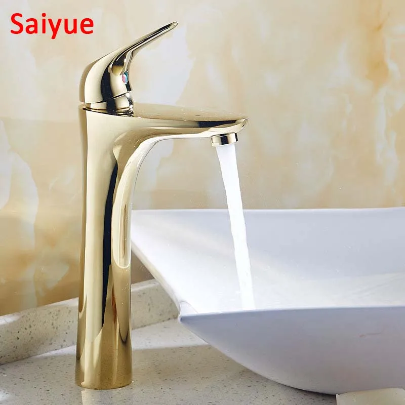 

Long Luxury Gold Single Handle Hot & Cold Water Basin para banheiro Torneira Sink Mixer Tap Brass Bath Kitchen Faucet