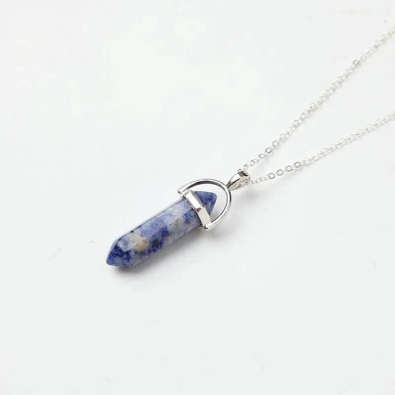 Meajoe, Трендовое ожерелье с кулоном из натурального кристалла, ожерелье с кулоном в виде пули, винтажное очаровательное цветное ожерелье с кулоном, ювелирное изделие для женщин, подарок - Окраска металла: blue white