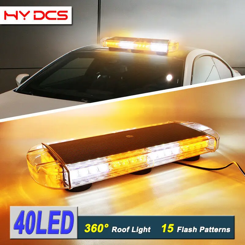 

Police led lightbar warning flasher 40 leds 12V/24V DC Yellow/White light with IP68 waterproof flash pattern led light bar