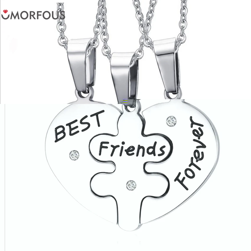 10 Sets/Lot Necklace Heart Pendant Pieces Broken Three Best Friend Necklace Women Necklace Bling Jewelry Wholesale